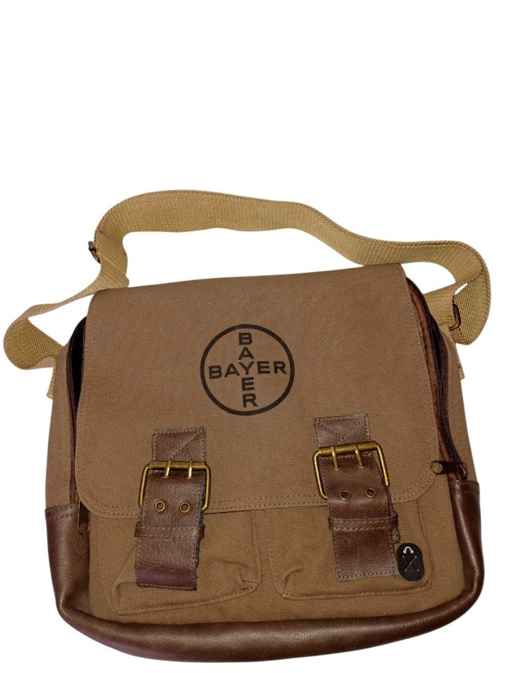 Messenger Bag Crossbody Canvas Faux Leather Pockets Adjustable Strap Brown Bag